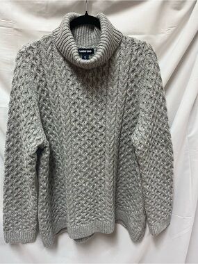 Lands' End Men's Light Gray Cable Turtleneck Sweater